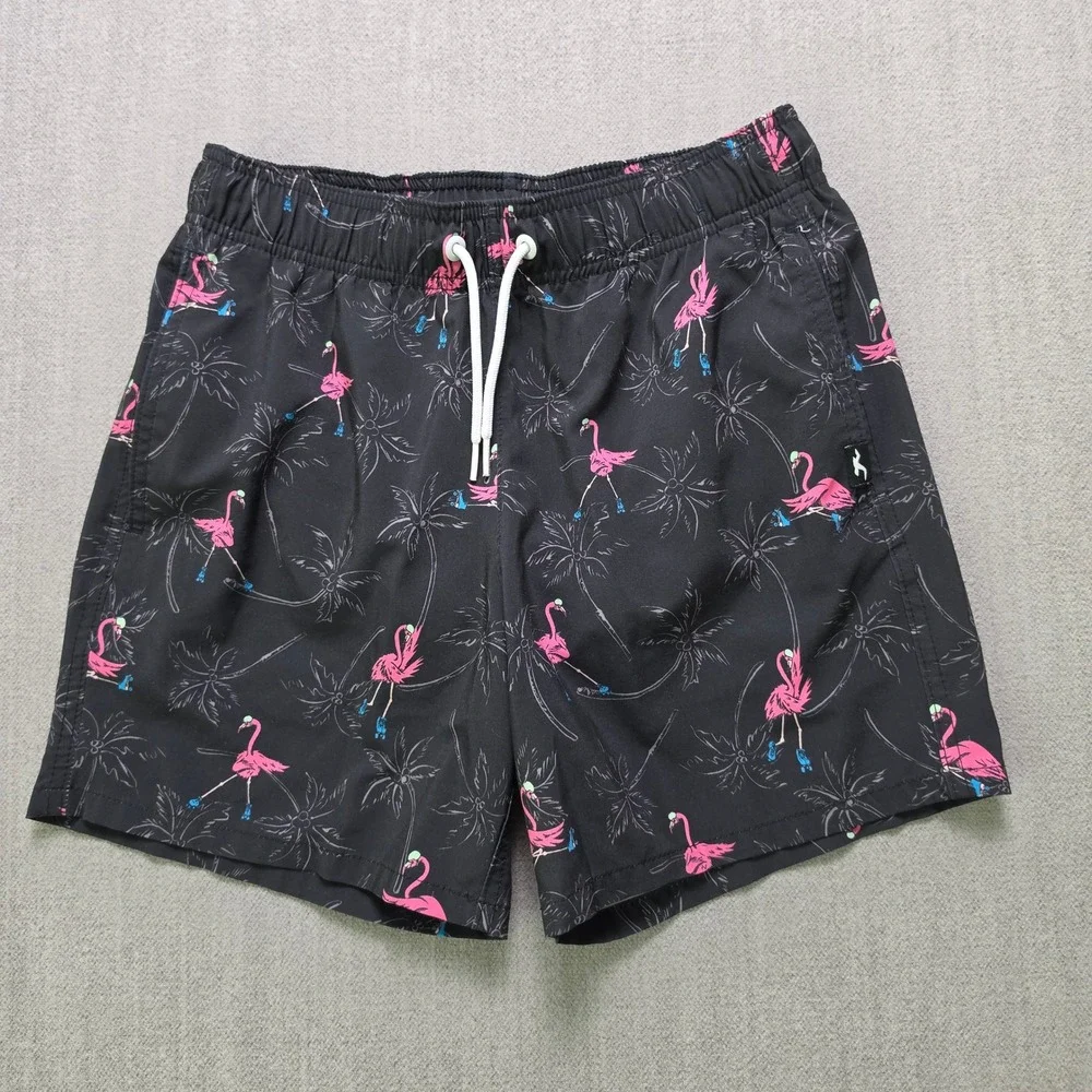 Hollister Swim Trunks Men XS Black Flamingo Roller Skate 4-Way Stretch Shorts